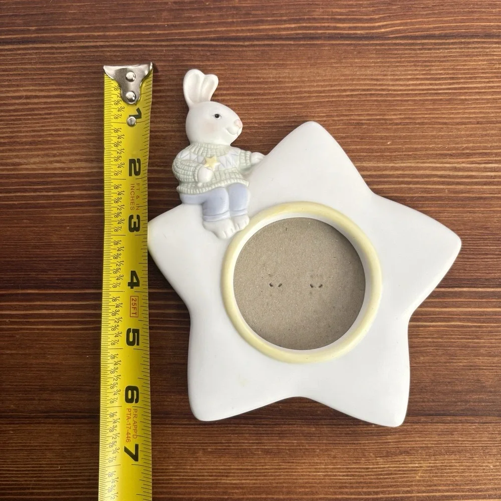 Burnes Of Boston ceramic Bunny frame 5 pt star 3D back easel 5